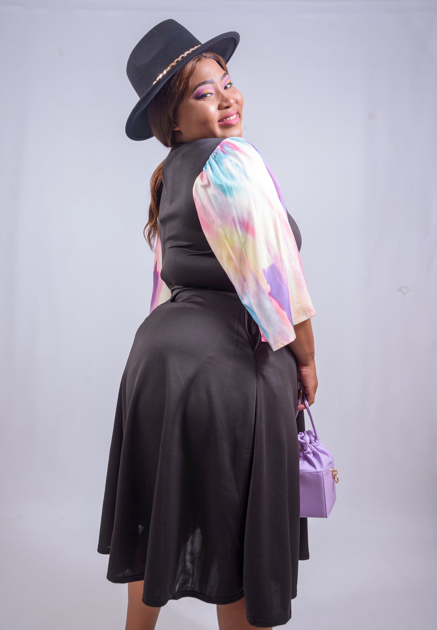 Midi Dress with Rainbow Sleeves