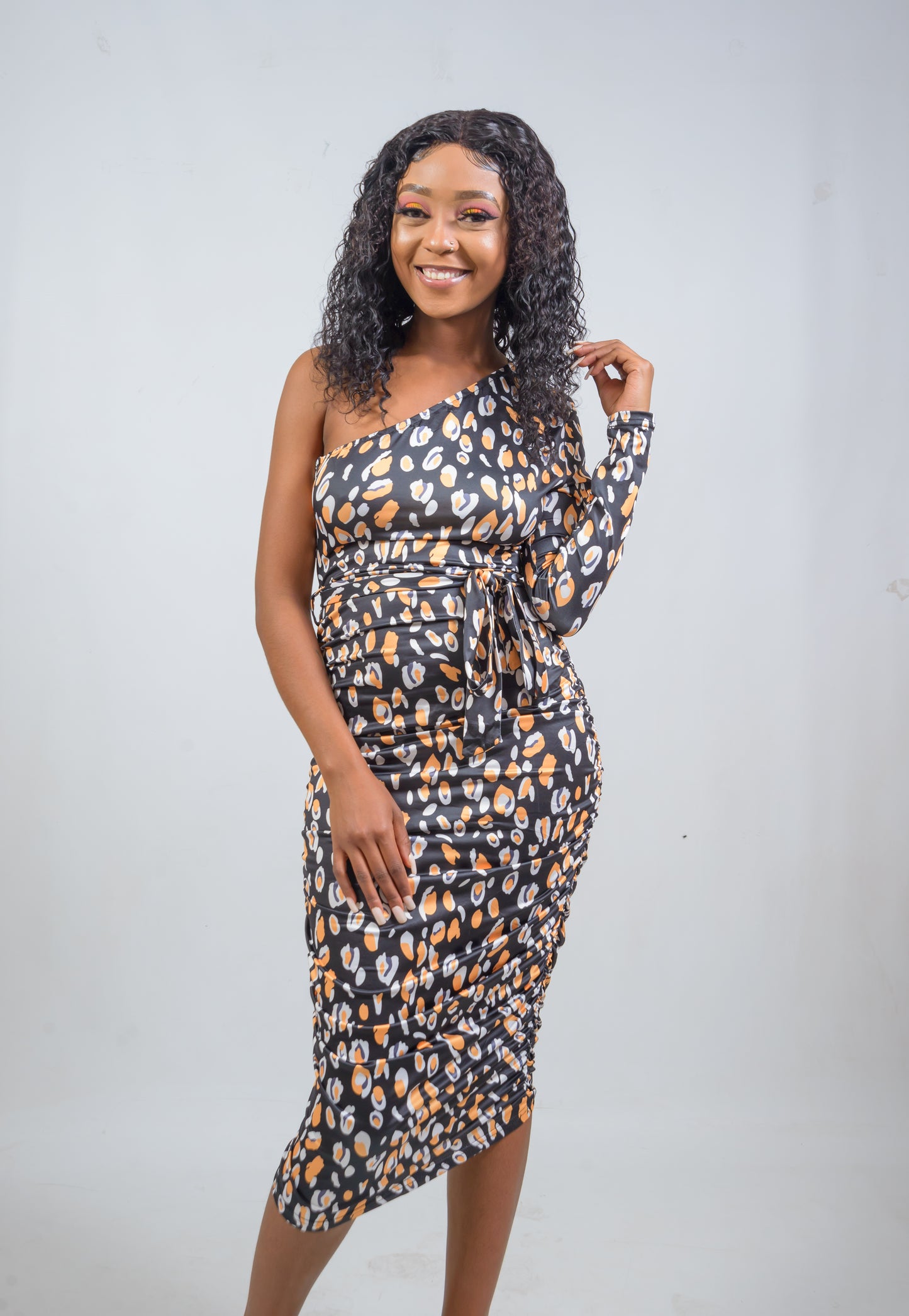 Belted Asymmetric Bodycon Dress