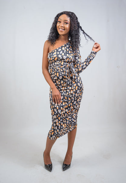 Belted Asymmetric Bodycon Dress