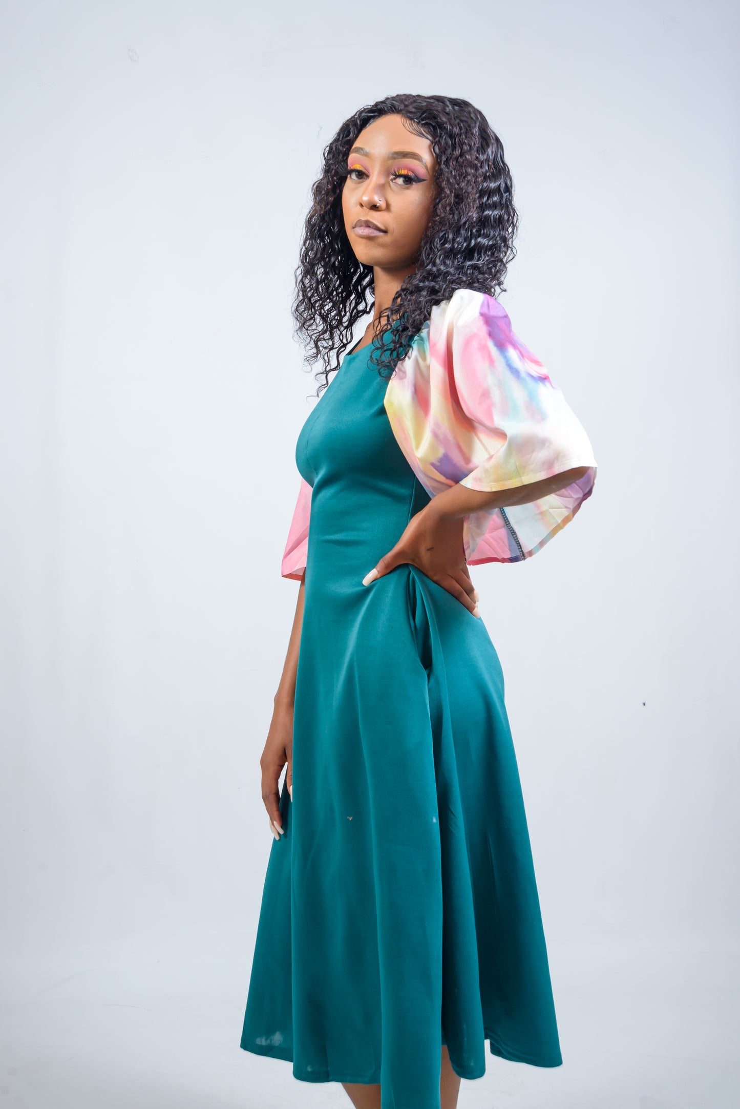 Midi Dress with Rainbow Sleeves