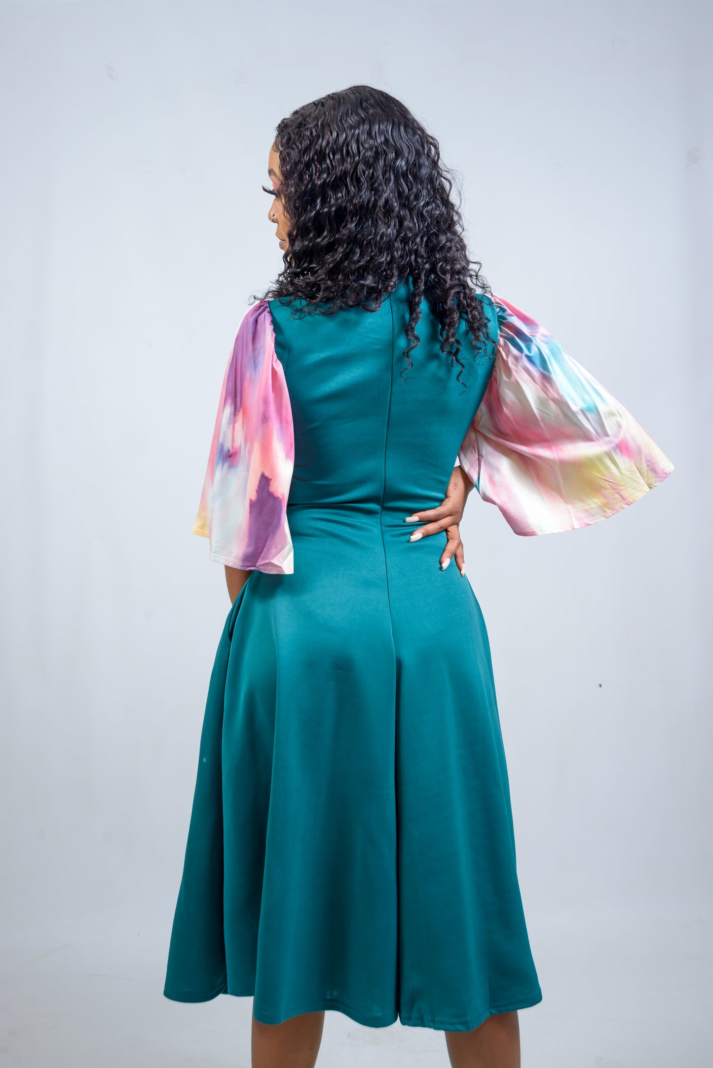 Midi Dress with Rainbow Sleeves