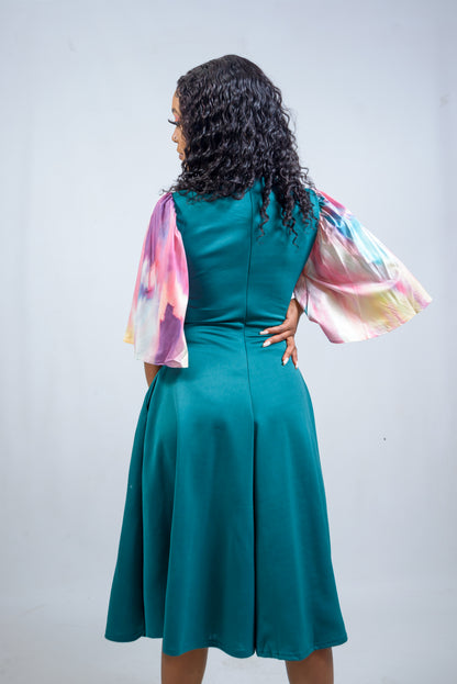 Midi Dress with Rainbow Sleeves