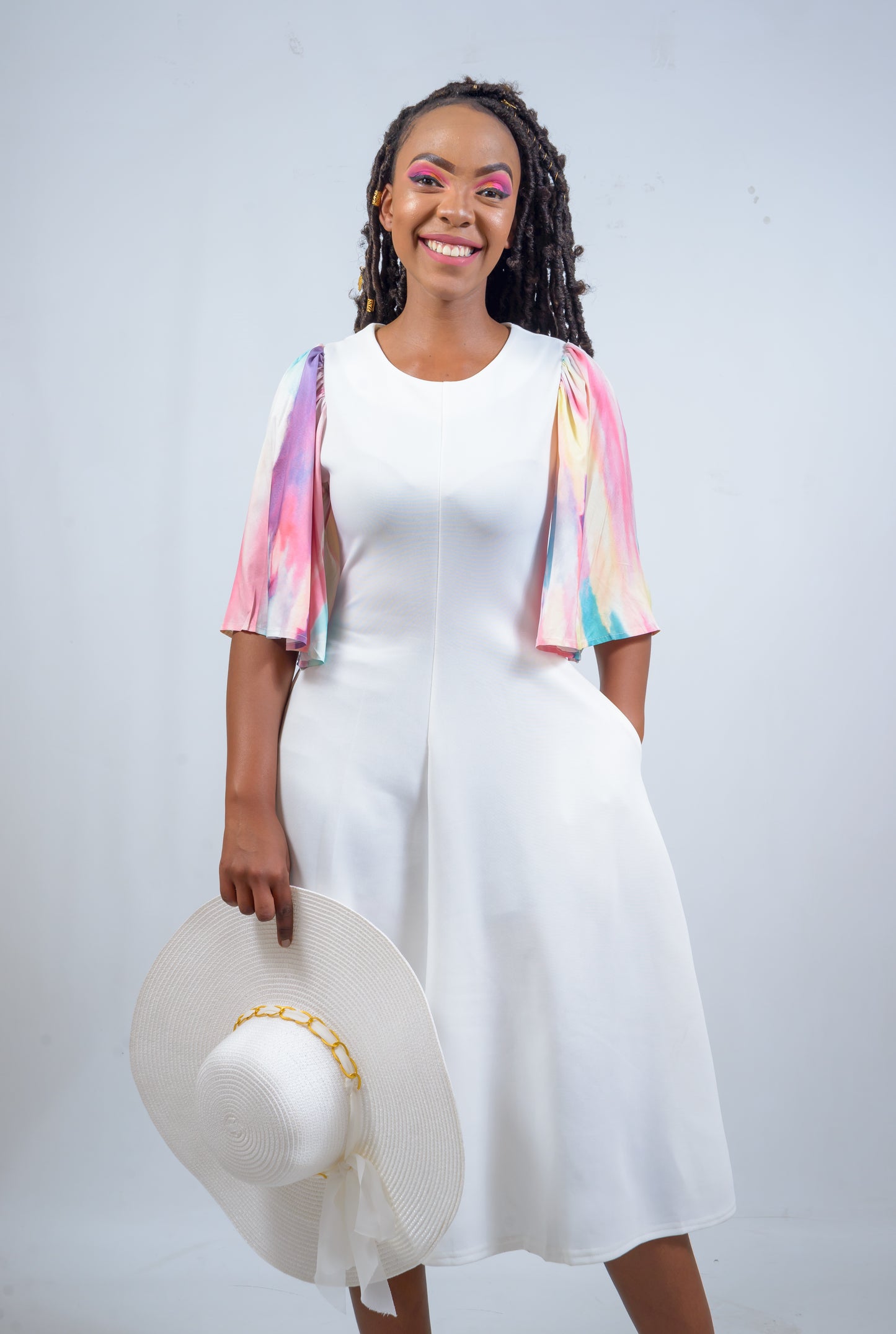 Midi Dress with Rainbow Sleeves