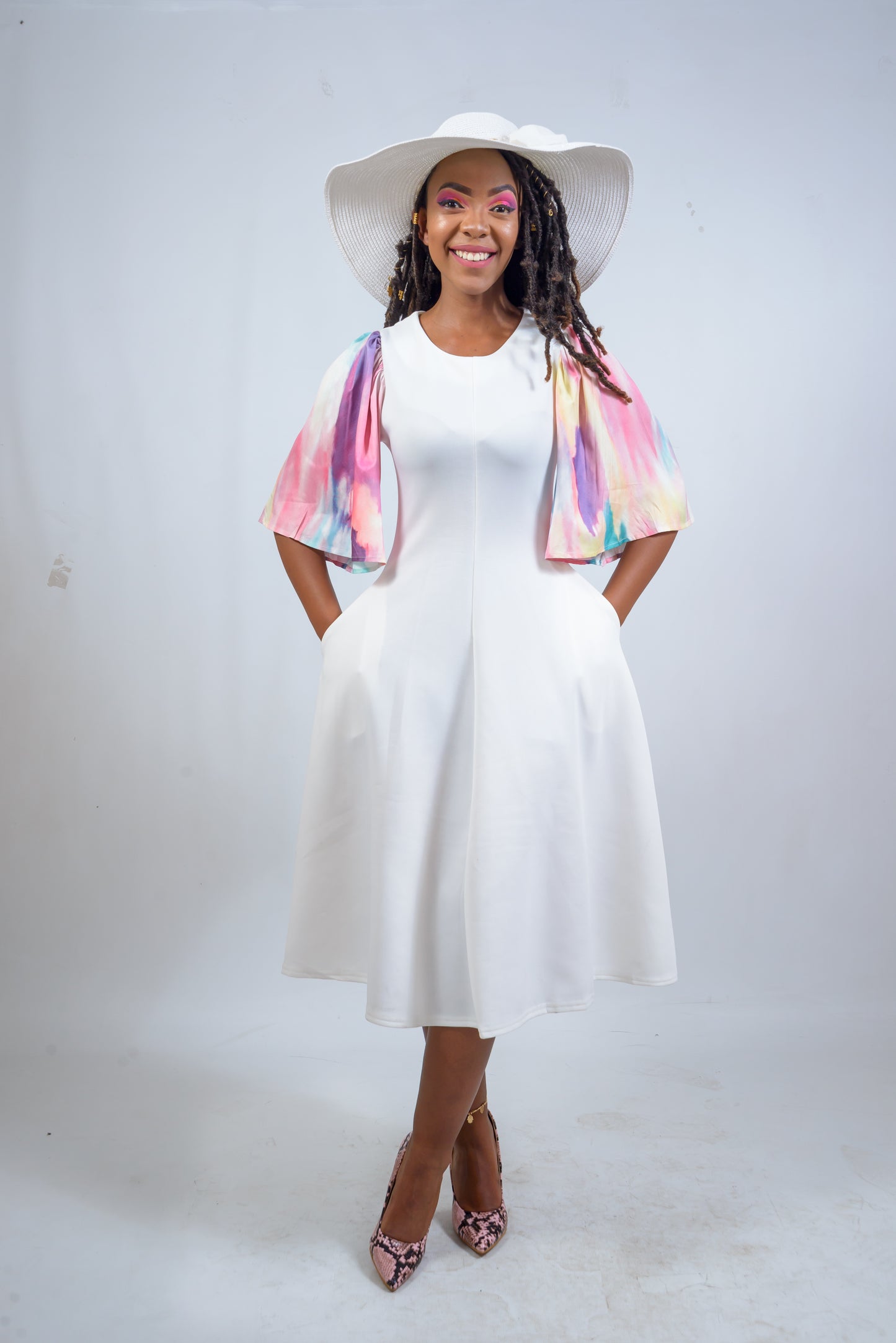 Midi Dress with Rainbow Sleeves