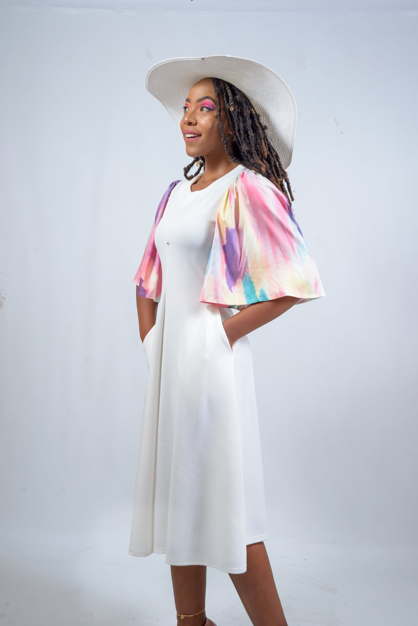 Midi Dress with Rainbow Sleeves