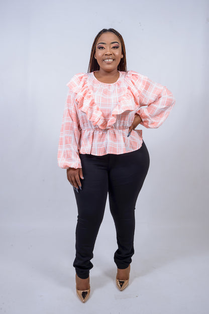Checked Peplum Top