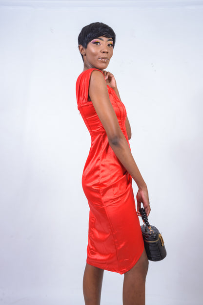 Satin Dress, Draped Slit