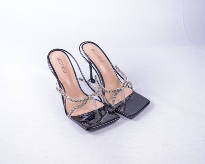 Square Strappy Diamante Heels
