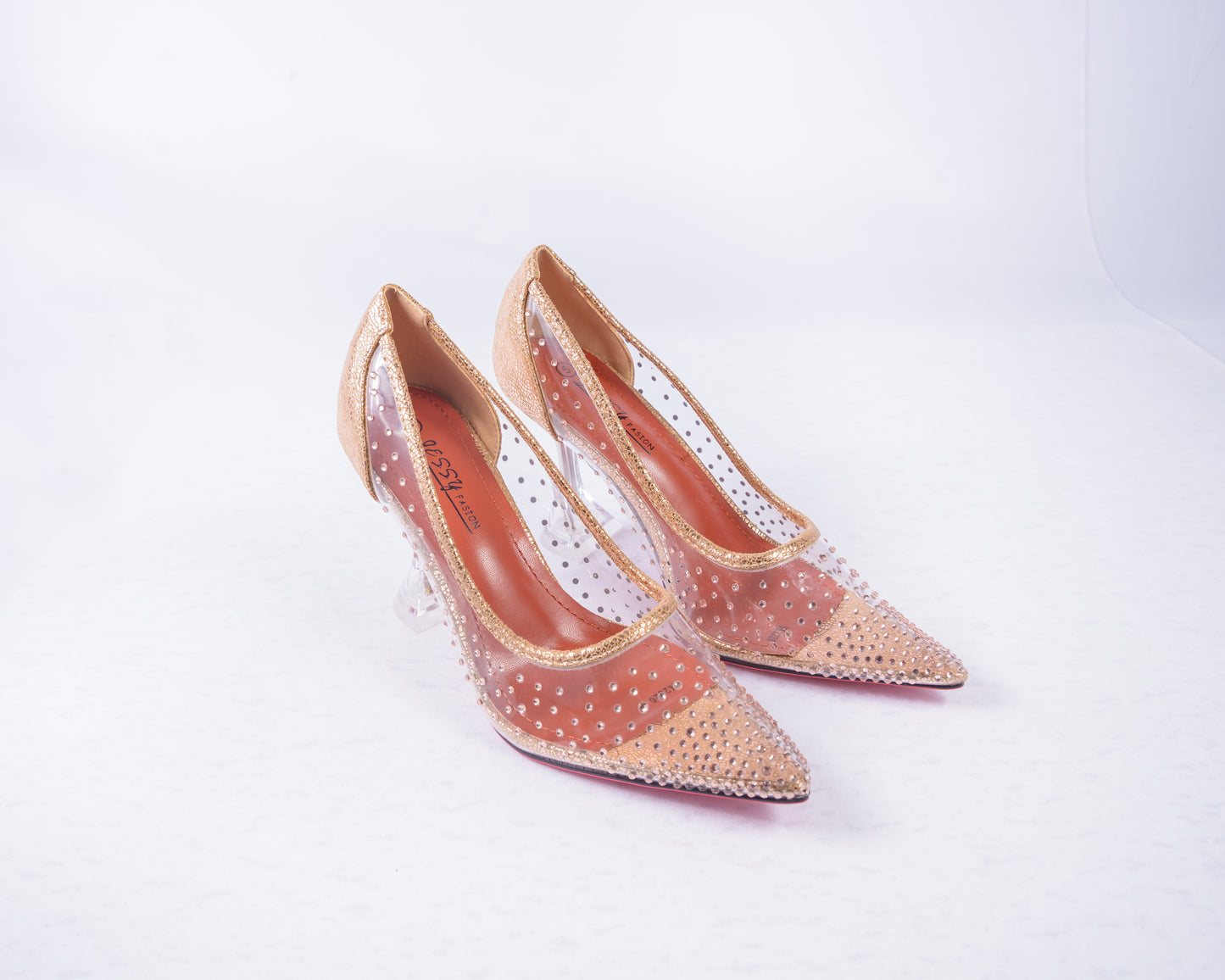 CLEAR RUBBER GLITTER HEELS